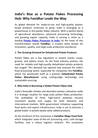 Top Potato Flakes Processor India Fanidhar Mega Food Park