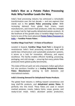 Leading Potato Flakes Manufacturer Fanidhar Mega Food Park