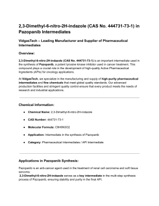 2,3-Dimethyl-6-nitro-2H-indazole (CAS No. 444731-73-1) | Pazopanib Intermediate
