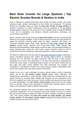 Best Solar Inverter for Large Systems _ Top Electric Scooter Brands & Dealers in India