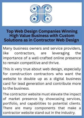 Top Web Design Companies Winning High Value Business with Custom Solutions as in Contractor Web Design