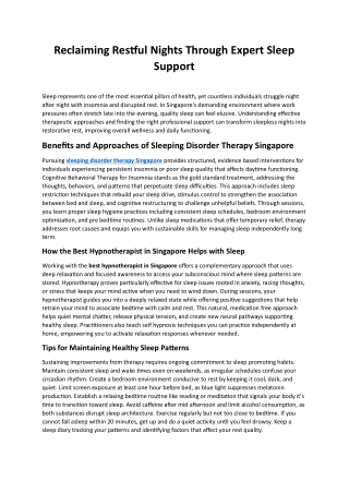 Reclaiming Restful Nights Through Expert Sleep Support
