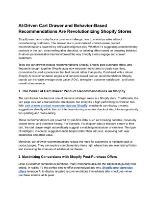 AI-Driven Cart Drawer and Behavior-Based Recommendations Are Revolutionizing Shopify Stores