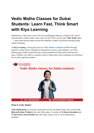 Vedic Maths Classes for Dubai Students Learn Fast, Think Smart with Kiya Learning