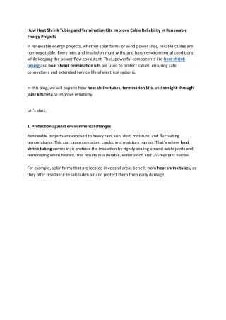 How Heat Shrink Tubing and Termination Kits Improve Cable Reliability in Renewable Energy Projects