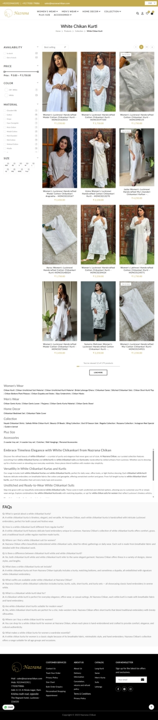 Shop White Chikankari Kurta | White Chikankari Short Kurti