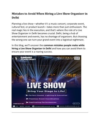 Mistakes to Avoid When Hiring a Live Show Organizer in Delhi