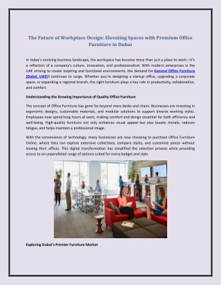 The Future of Workplace Design: Elevating Spaces with Premium Office Furniture i