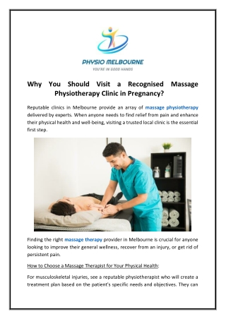 Why You Should Visit a Recognised Massage Physiotherapy Clinic in Pregnancy?