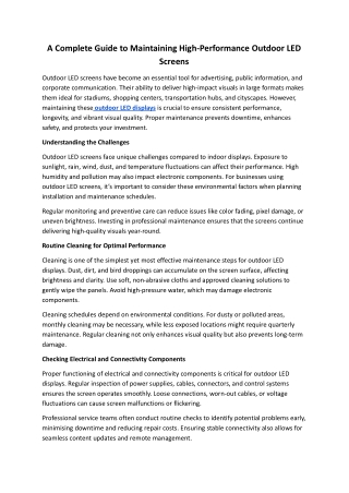 A Complete Guide to Maintaining High-Performance Outdoor LED Screens