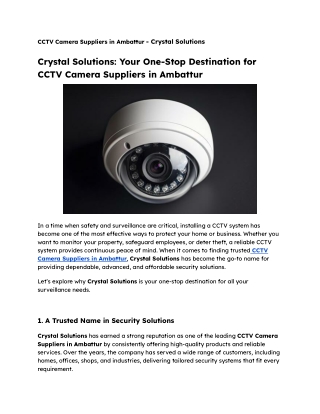 CCTV Camera Suppliers in Ambattur - Crystal Solutions