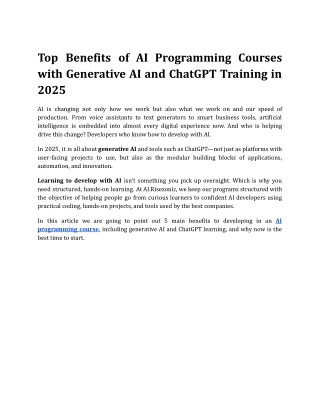 Top Benefits of AI Programming Courses with Generative AI and ChatGPT Training in 2025