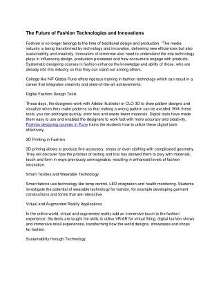 The Future of Fashion Technologies and Innovations