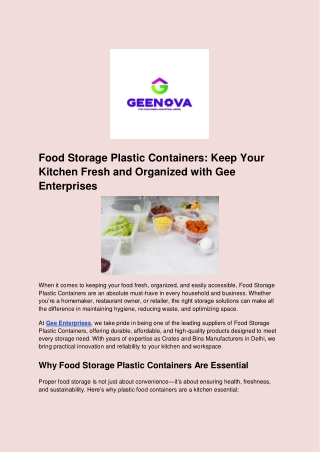 Food Storage Plastic Containers Keep Your Kitchen Fresh and Organized with Gee Enterprises