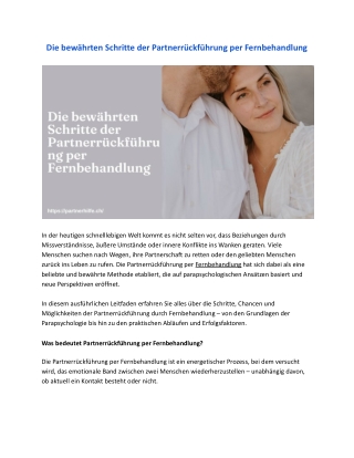 Die bewährten Schritte der Partnerrückführung per Fernbehandlung