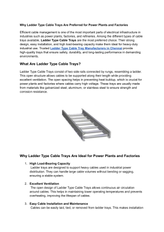 Ladder Type Cable Tray Manufacturers in Chennai