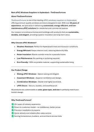 Best uPVC Windows Suppliers in Hyderabad