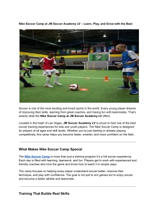 Nike Soccer Camp at JM Soccer Academy LV – Learn, Play, and Grow with the Best
