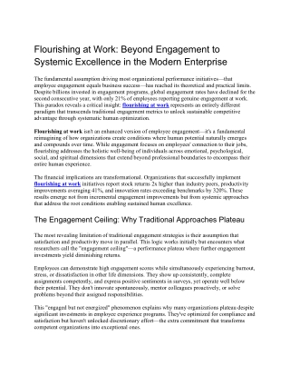 Flourishing at Work Beyond Engagement to Systemic Excellence in the Modern Enterprise