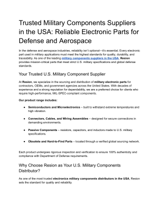 Trusted Military Components Suppliers in the USA