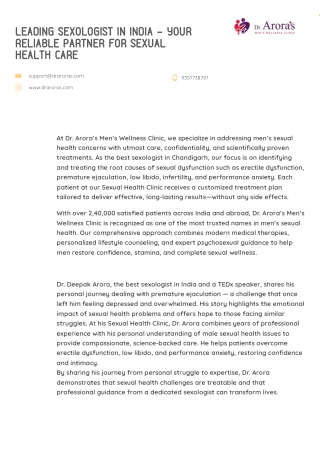 Leading Sexologist in India – Your Reliable Partner for Sexual Health Care