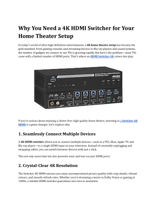 Why You Need a 4K HDMI Switcher for Your Home Theater Setup