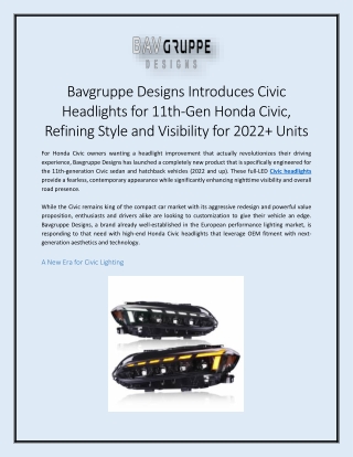 Bavgruppe Designs Introduces Civic Headlights for 11th-Gen Honda Civic, Refining Style and Visibility for 2022  Units