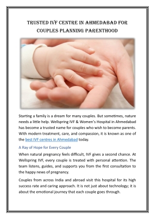 Trusted IVF Centre in Ahmedabad for Couples Planning Parenthood