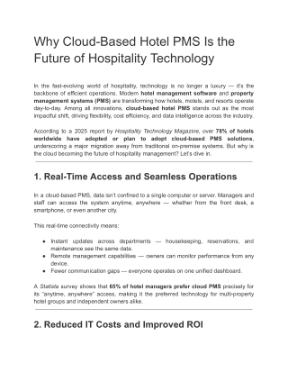 Why Cloud-Based Hotel PMS Is the Future of Hospitality Technology