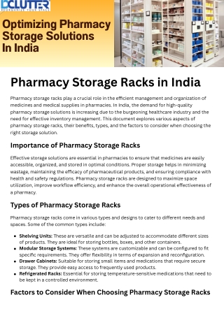 Pharmacy Storage Racks in India