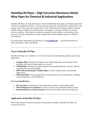 Hastelloy B3 Pipes Scorodite