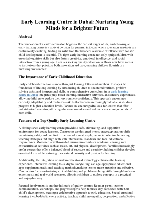 Early Learning Centre in Dubai: Nurturing Young Minds for a Brighter Future