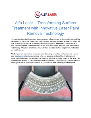 Alfa Laser – Transforming Surface Treatment with Innovative Laser Paint Removal Technology