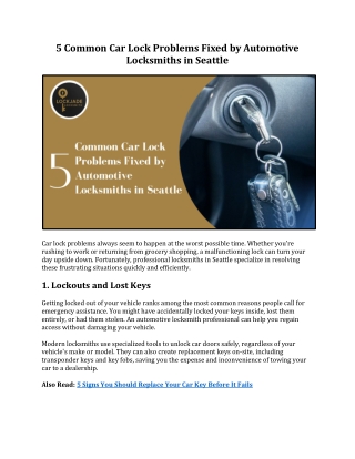 Car Lock Problems & Solutions in Seattle WA - LockJade