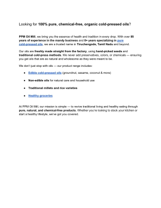 Looking for 100% pure, chemical-free, organic cold-pressed oils?