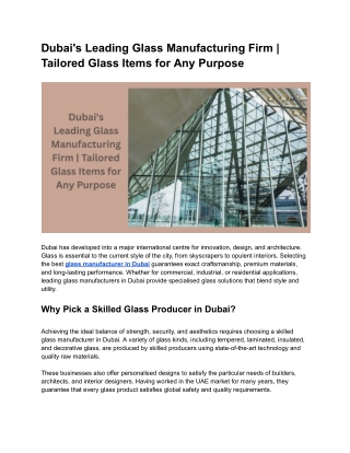 Dubai's Leading Glass Manufacturing Firm | Tailored Glass Items for Any Purpose