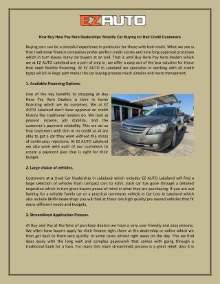 How Buy Here Pay Here Dealerships Simplify Car Buying for Bad Credit Customers