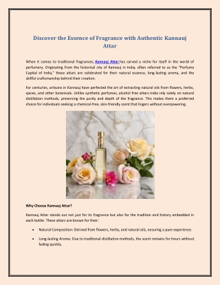 Discover the Essence of Fragrance with Authentic Kannauj Attar
