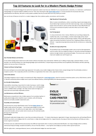 Top 10 Features to Look for in a Modern Plastic Badge Printer