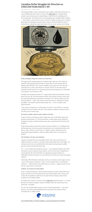 Canadian Dollar Struggles for Direction as USDCAD Holds Above 1.40 PDF