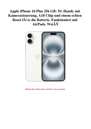 6956 Apple iPhone 16 Plus 256 GB  5G Handy mit Kamerasteuerung  A18 Chip und einem echten Boost fÃƒÂ¼r d