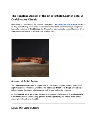 The Timeless Appeal of the Chesterfield Leather Sofa: A CraftShades Classic