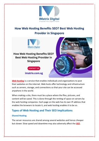 How Web Hosting Benefits SEO? Best Web Hosting Provider in Singapore