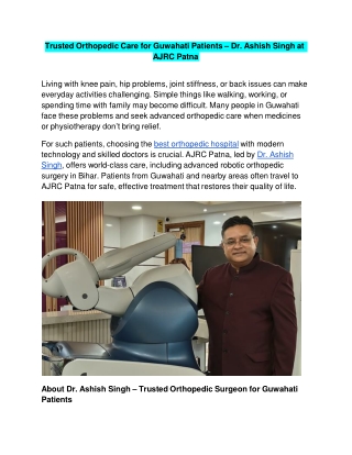Trusted Orthopedic Care for Guwahati Patients – Dr. Ashish Singh at AJRC Patna
