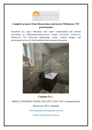 Complete projects from Renovation contractors Melbourne VIC professionals