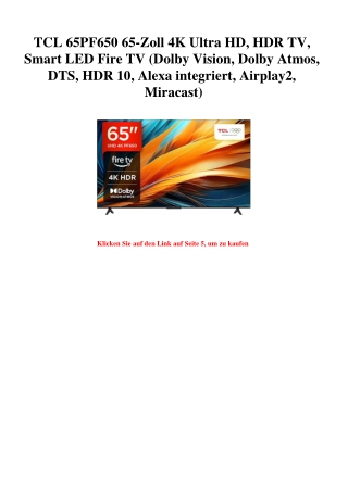 6678 TCL 65PF650 65-Zoll 4K Ultra HD  HDR TV  Smart LED Fire TV  Dolby Vision  Dolby Atmos  DTS  HDR 10