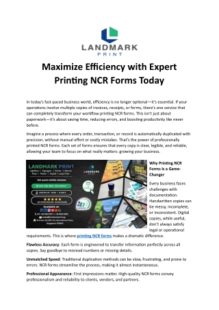 Maximize Efficiency with Expert Printing NCR Forms Today
