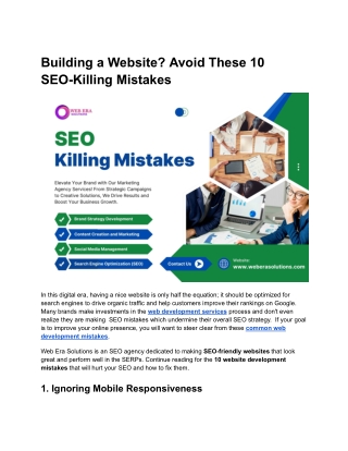 Building a Website? Avoid These 10 SEO-Killing Mistakes