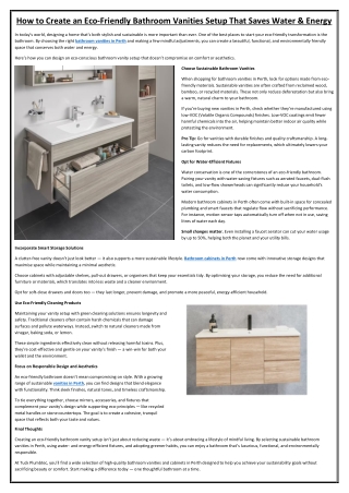 How to Create an Eco-Friendly Bathroom Vanities Setup That Saves Water & Energy