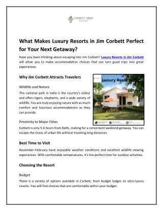 What Makes Luxury Resorts in Jim Corbett Perfect for Your Next Getaway?